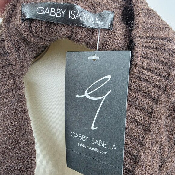 Gabby Isabella Brown Cable Knit Plaid Sleeve Button Front Cropped Cardigan Sweat - Picture 5 of 12